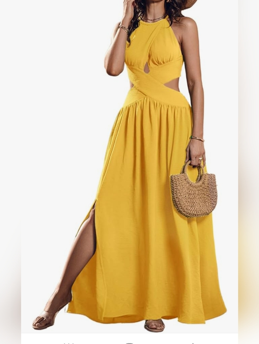 Chic Me Yellow Halter Cutout Maxi Dress Size XL   NWOT